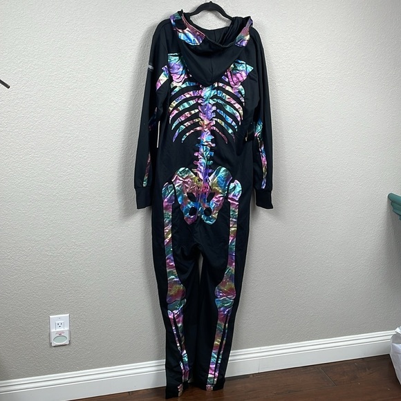 NWT Tipsy Elves Iridescent Skeleton Costume Onesie Jumpsuit Halloween Sz L - Picture 6 of 12